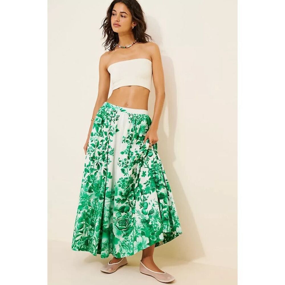 Anthropologie Maeve The Jacie Poplin Printed Midi Skirt